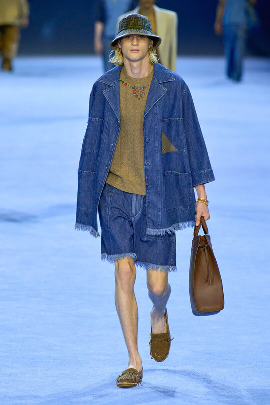 Мужские свободные джинсовые шорты Fendi лето 2023