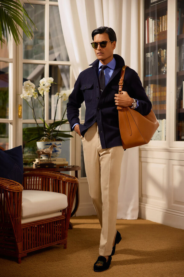 Образ с мужской сумкой Ralph Lauren коллекция осень 2024