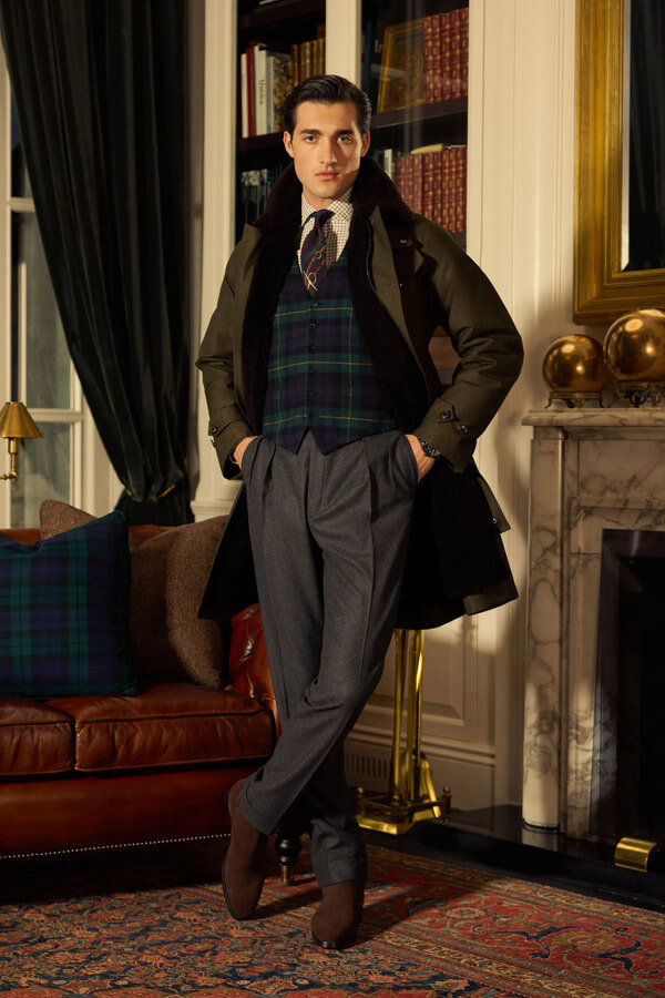 Плащ с твидовой жилеткой в клетку Ralph Lauren